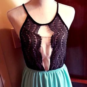 2/$15 🌈 Mint Tank Dress with Black Lace Detail